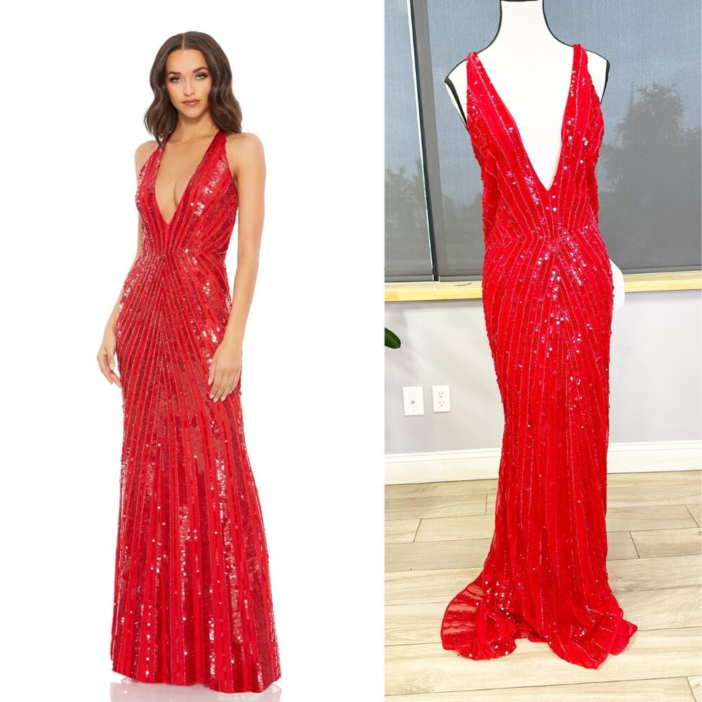 Mac Duggal Red Sequin Maxi Dress